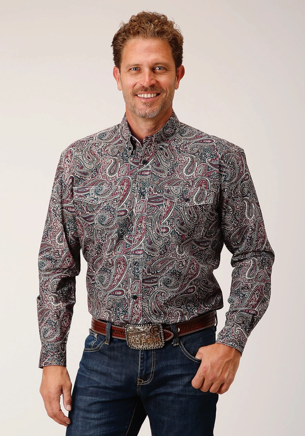 Roper Mens Old Time Paisley Multi-Color 100% Cotton L/S Shirt High-End Fabric