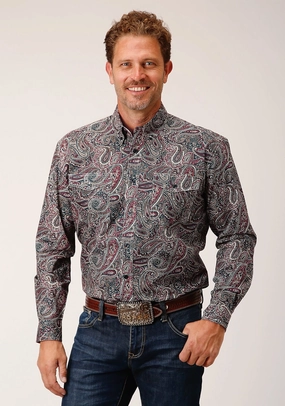 Roper Mens Old Time Paisley Multi-Color 100% Cotton L/S Shirt High-End Fabric