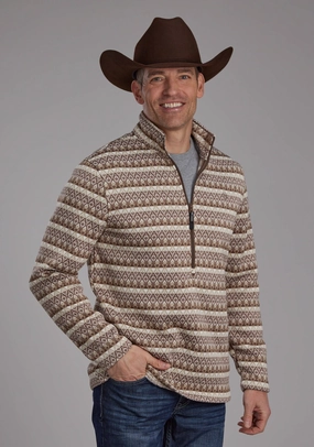 Professional Look Roper Mens Ombre Aztec Stripe Brown 100% Polyester 1/4 Zip Sweater