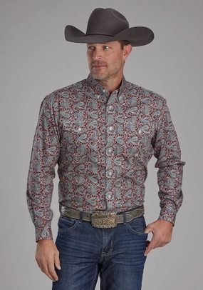 Contrast Stitch Printed design Roper Mens Orchard Paisley Multi-Color 100% Cotton Btn L/S Shirt