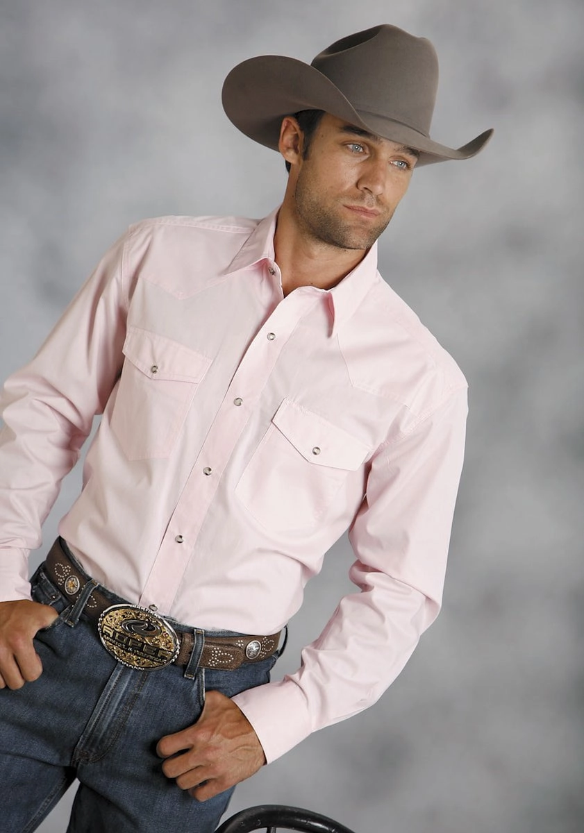 Organic Cotton Roper Mens Pink 100% Cotton L/S Snap 1 Pt Back Yoke Poplin Western Shirt