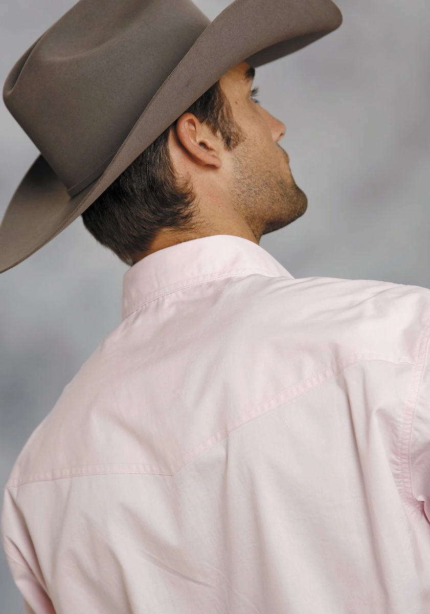 Roper Mens Pink 100% Cotton L/S Snap 1 Pt Back Yoke Poplin Western Shirt hypoallergenic material Two Tone Stitching