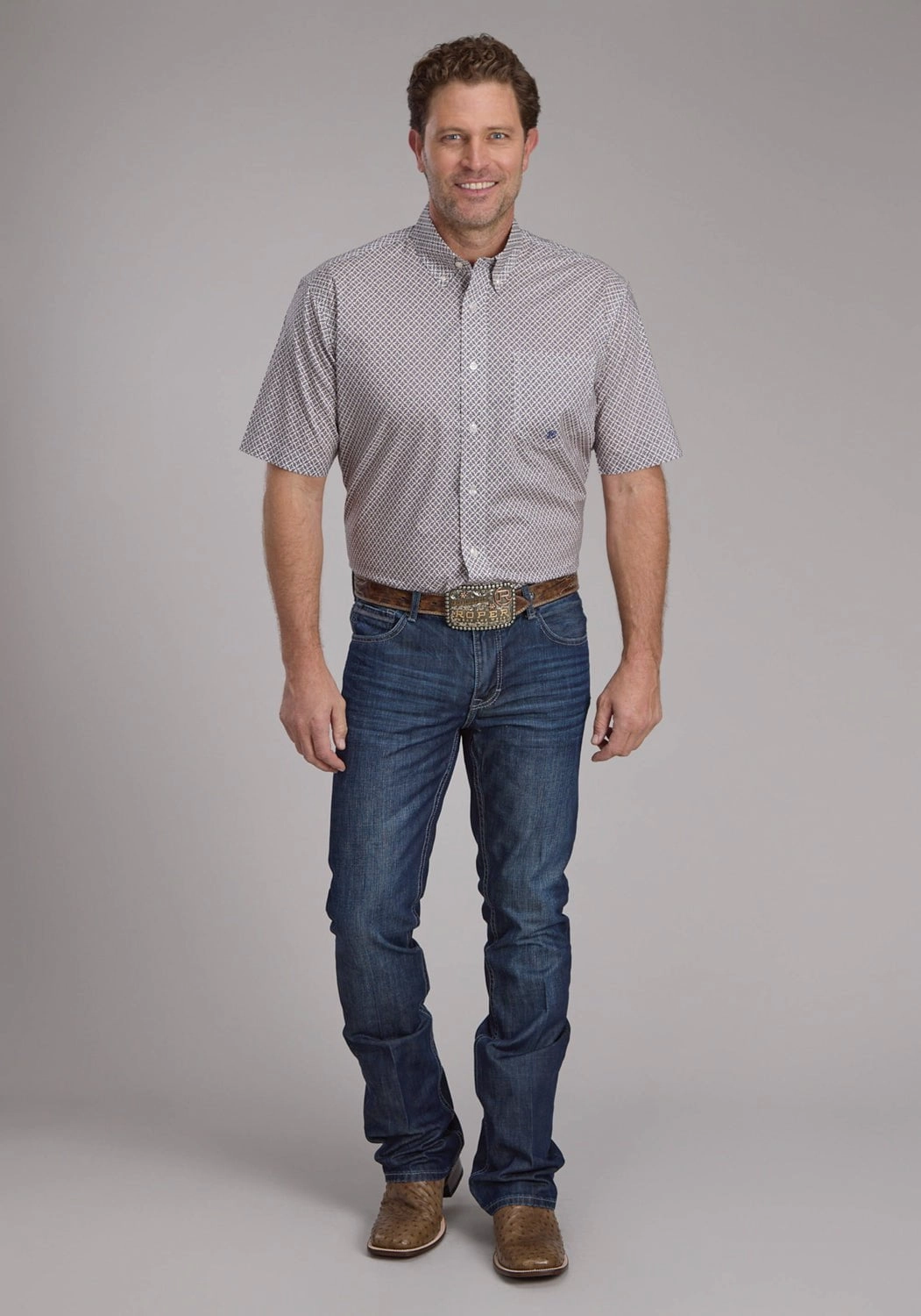 Durable Button Closures Quick-Dry Roper Mens Pinwheel Foulard Tan 100% Cotton 1 Pkt S/S Shirt