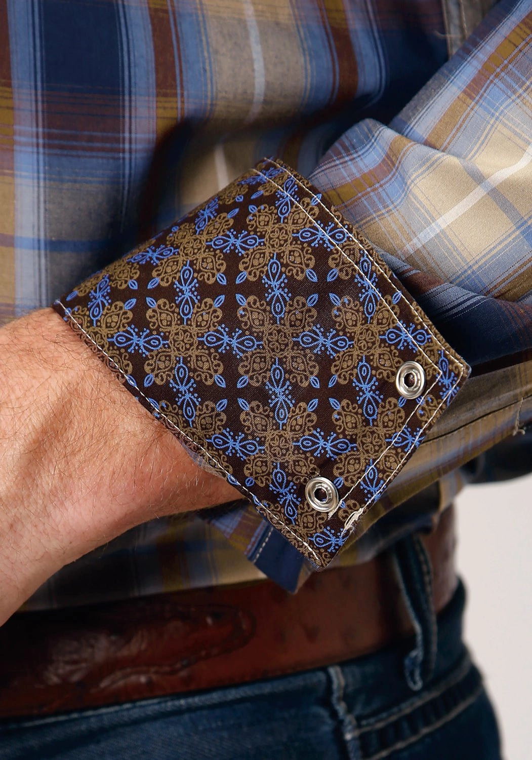 Lightweight Layers Roper Mens Ranch Plaid Brown 100% Cotton L/S Shirt