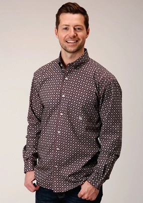 Bold Prints Durable Quality Roper Mens Red 100% Cotton Currant Foulard BD L/S 1 Pkt Shirt