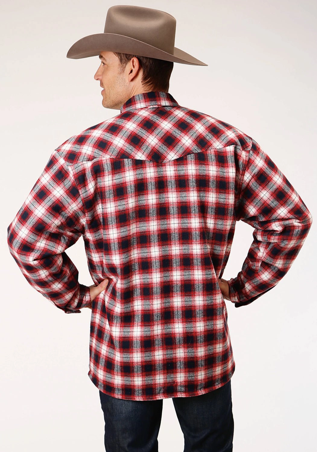Reinforced Elasticity Roper Mens Red 100% Cotton Sherpa Flannel Plaid L/S Shirt