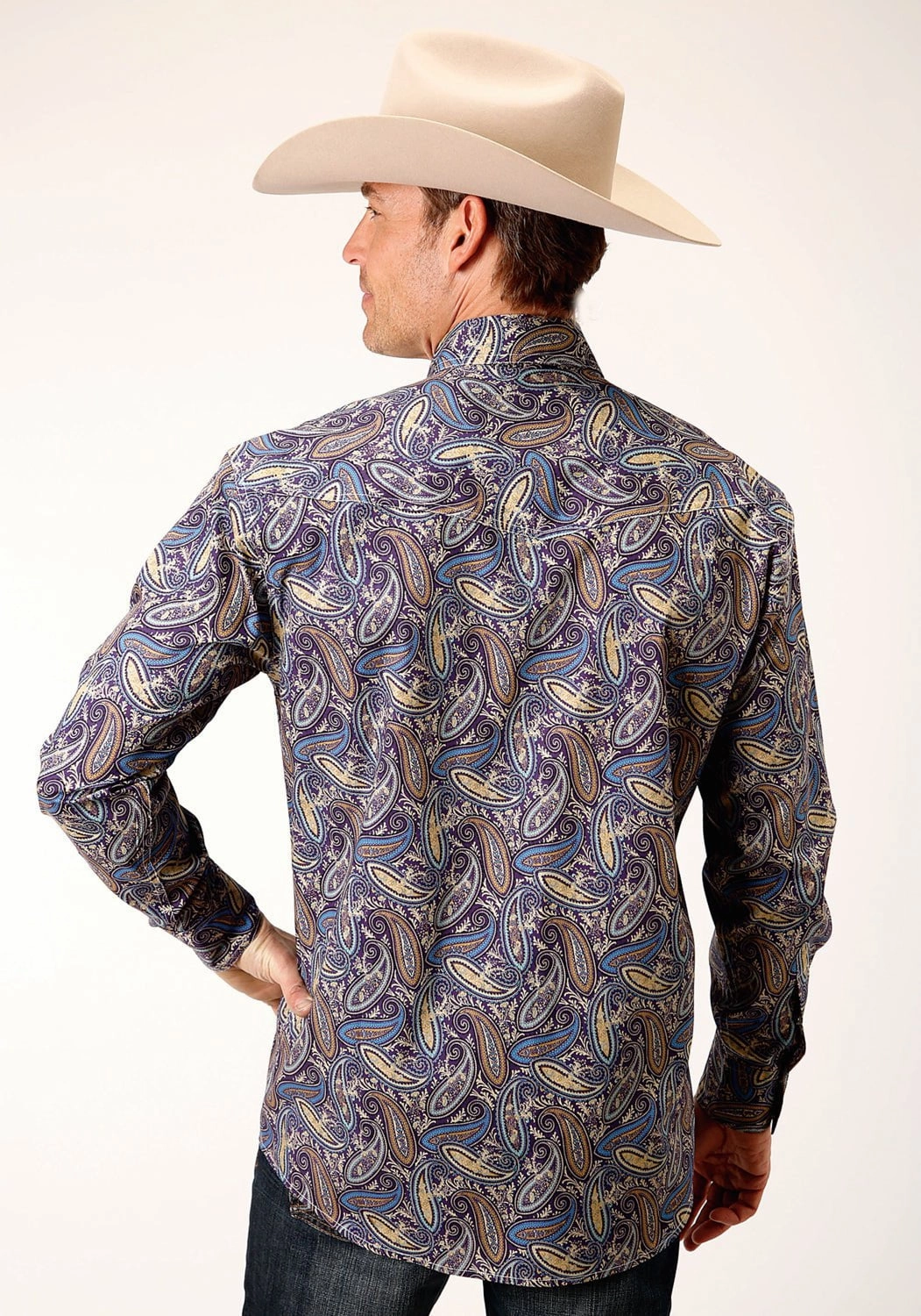 Roper Mens Royal Paisley Multi-Color 100% Cotton L/S Shirt Timeless Classic