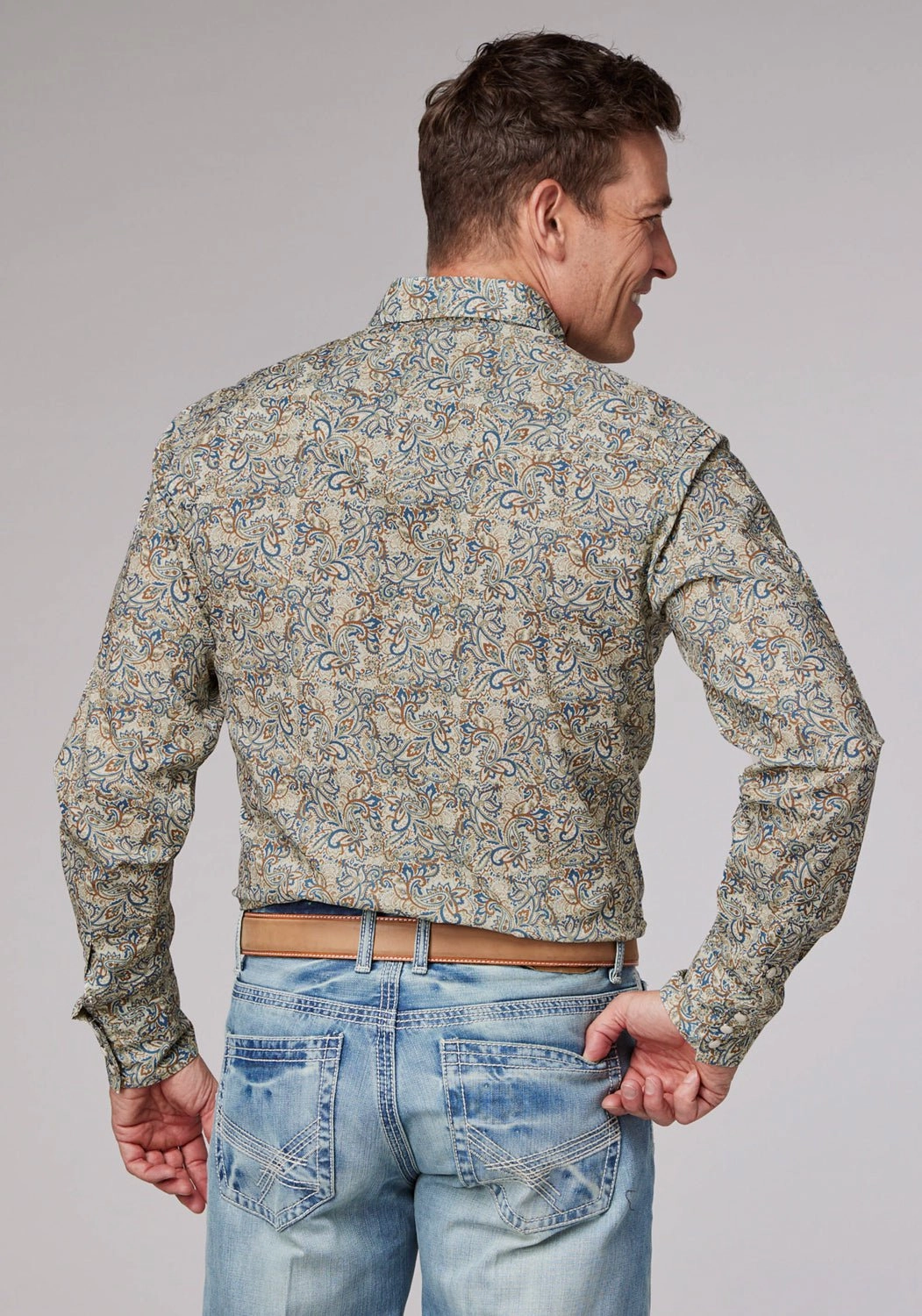 Evening Elegance Roper Mens Sketchy Paisley Brown 100% Cotton L/S Shirt