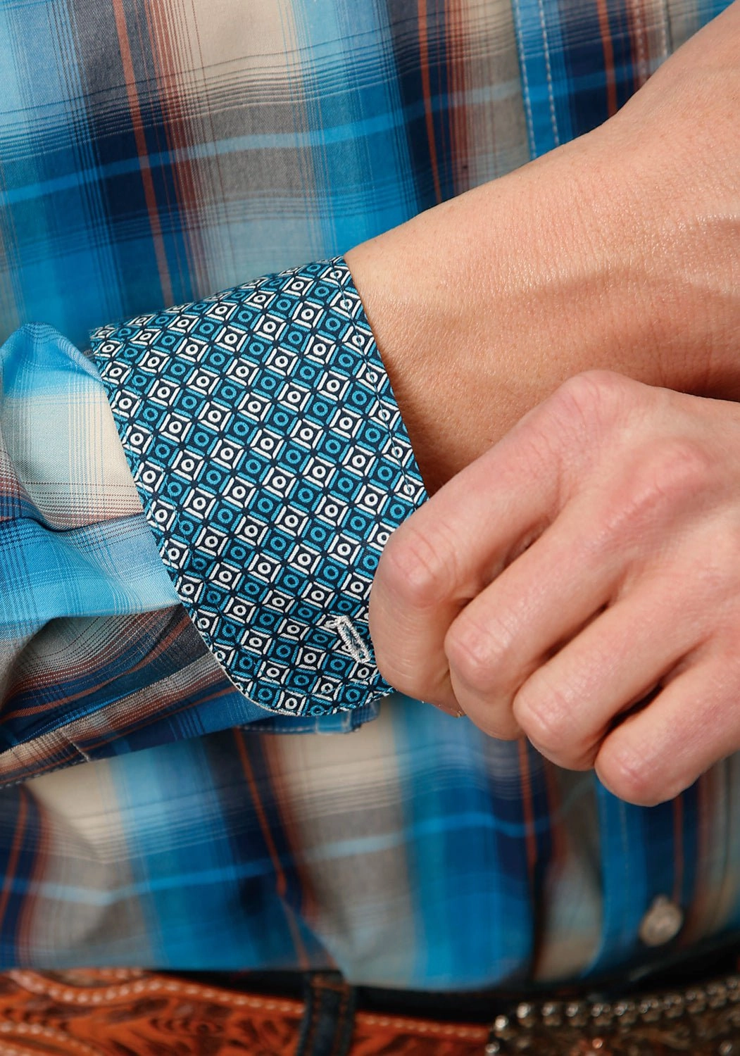 shopping spree Roper Mens Sunset Plaid Blue 100% Cotton L/S Shirt