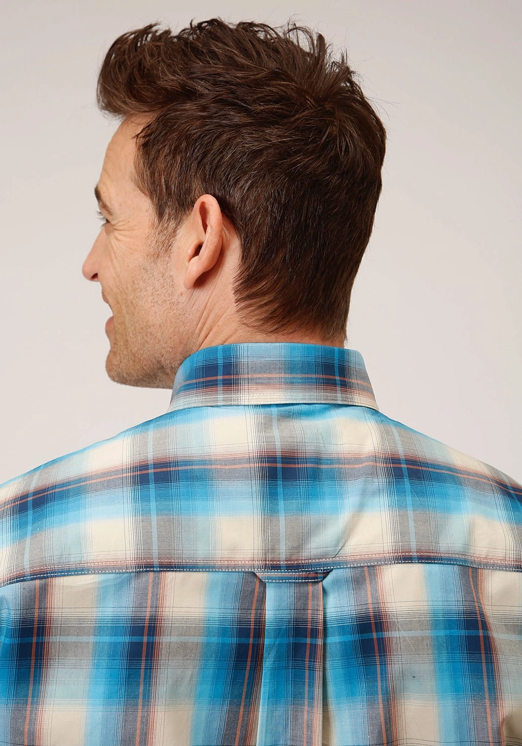 Roper Mens Sunset Plaid Blue 100% Cotton L/S Shirt Fashion Forward