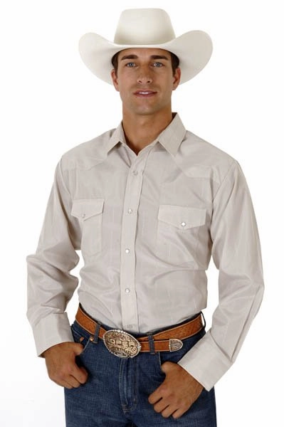 Roper Mens Tan Cotton Blend L/S Pearl Snap Button Tone On Tone Western Shirt Sustainable production
