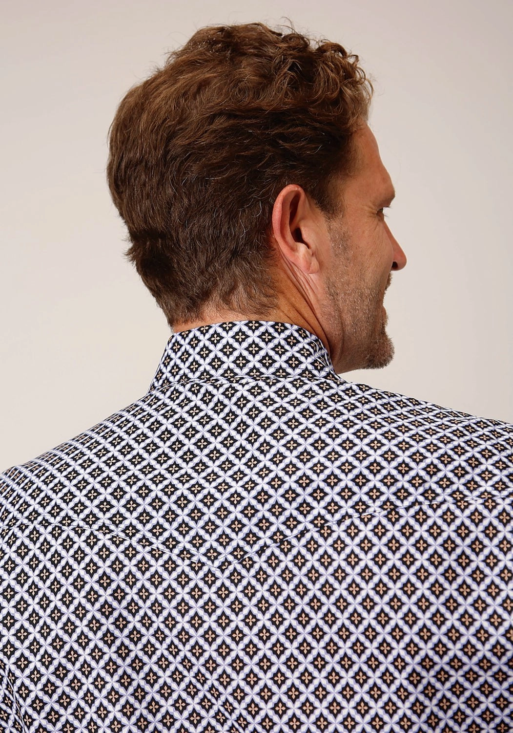 Stretchable Fabric Temperature Regulating Roper Mens Tile Pattern Foulard Black 100% Cotton L/S Shirt