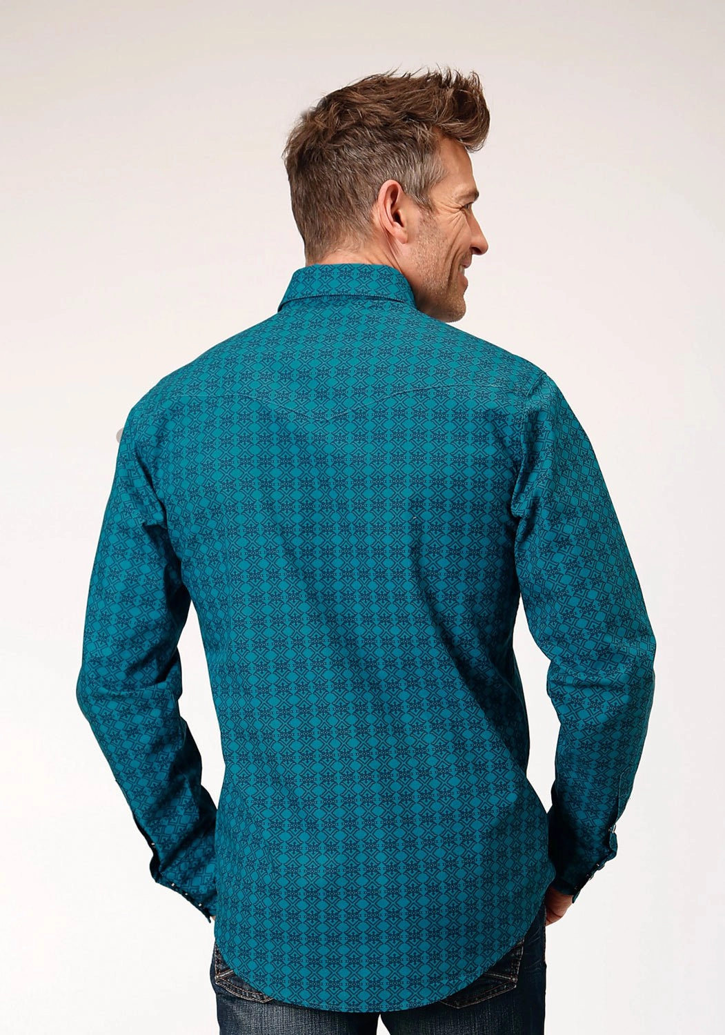 Roper Mens Tiles Print Green 100% Cotton L/S Shirt High-Quality Craftsmanship