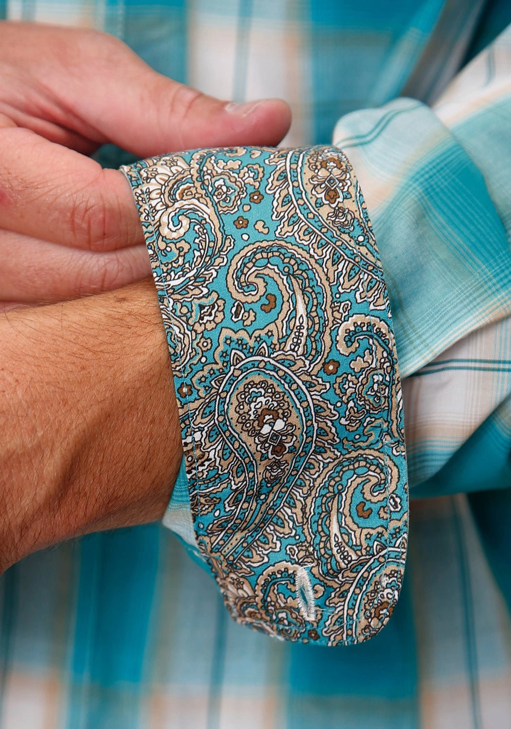 Roper Mens Turquoise 100% Cotton Sand Ombre BD L/S Button Shirt Trendy Vibes