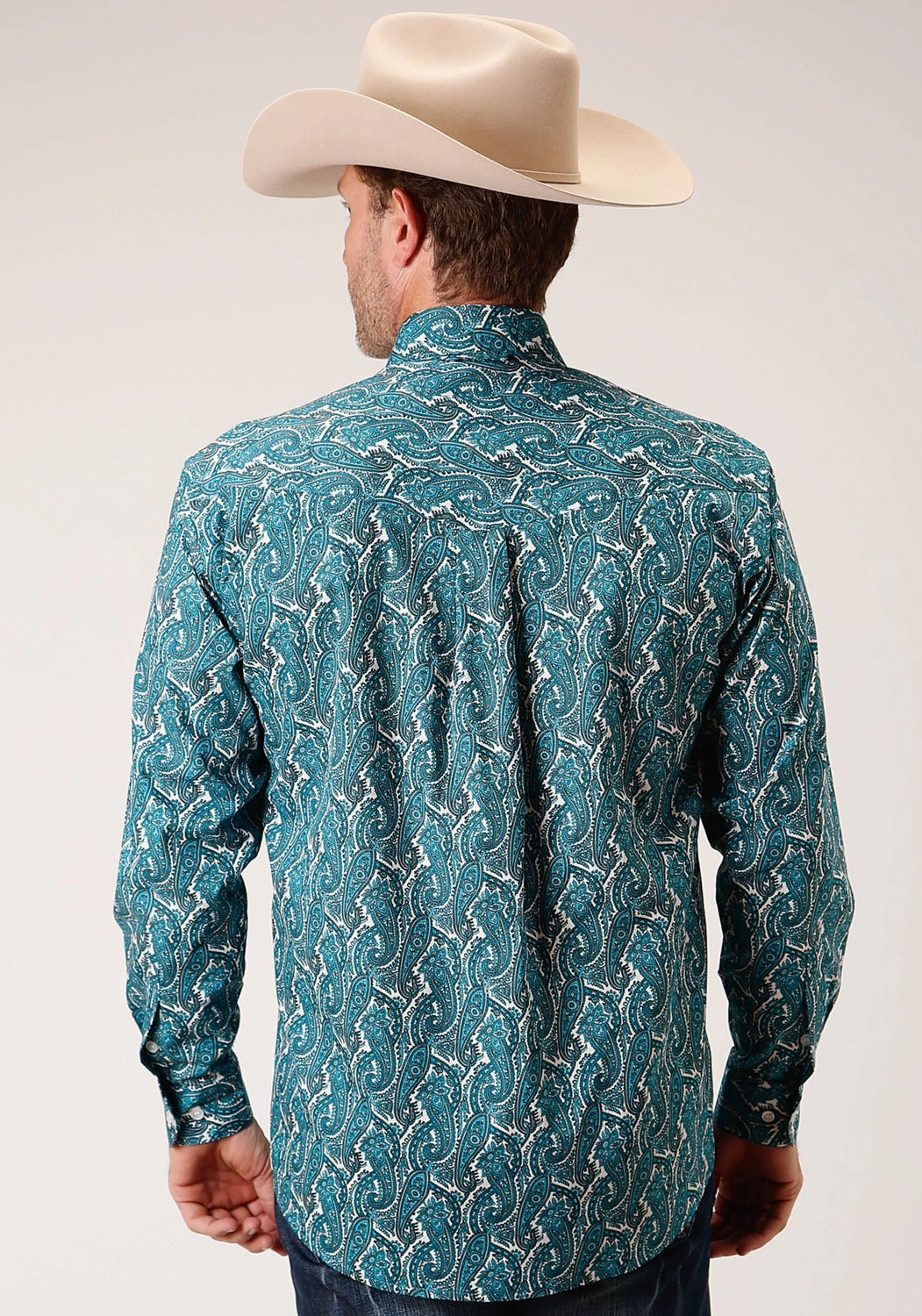 Roper Mens Turquoise 100% Cotton Upstream Paisley BD L/S Btn Shirt Matte Finish Gender Neutral
