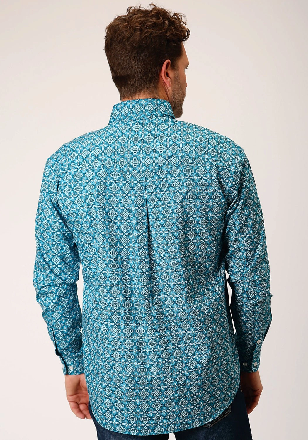 Roper Mens Turquoise 100% Cotton Victorian Foulard BD L/S Btn Shirt Non Iron Fabric Breathable Material