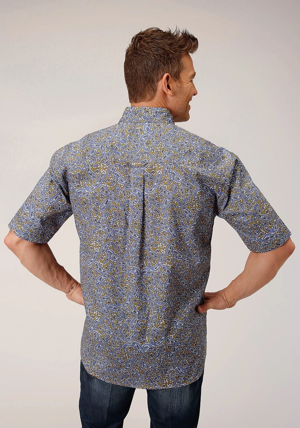 Roper Mens Valley Paisley Brown 100% Cotton S/S Shirt stain resistant coating Versatile Look