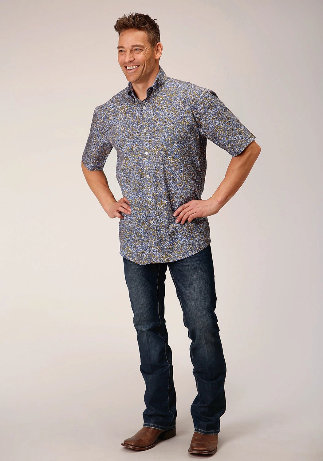 Roper Mens Valley Paisley Brown 100% Cotton S/S Shirt Artistic Design Trendsetting Design