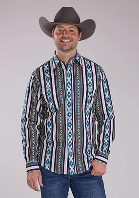 Matte Look Conference Appropriate Roper Mens Vertical Retro Stripe Grey 100% Cotton L/S Shirt