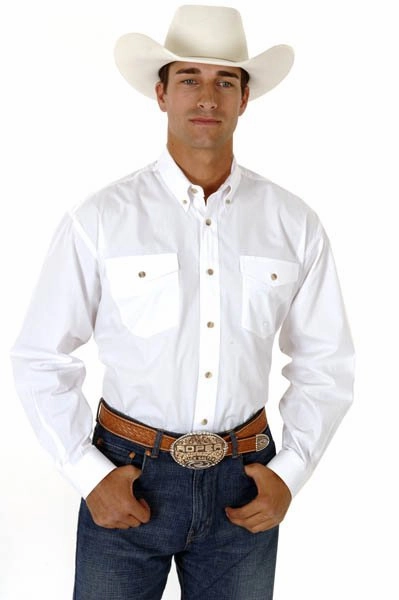 Pure Cotton Roper Mens White 100% Cotton L/S Tall Solid Poplin Long Tail Western Shirt