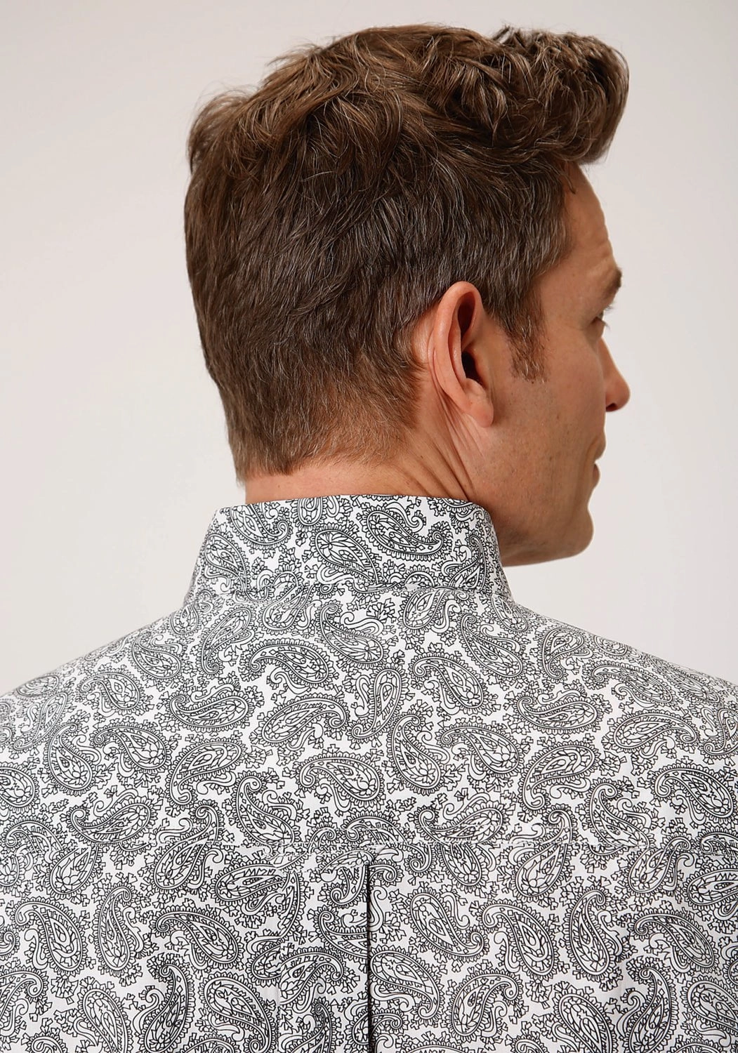 Smart Look Thermal regulation Roper Mens White 100% Cotton Line Paisley BD L/S 1 Pkt Shirt