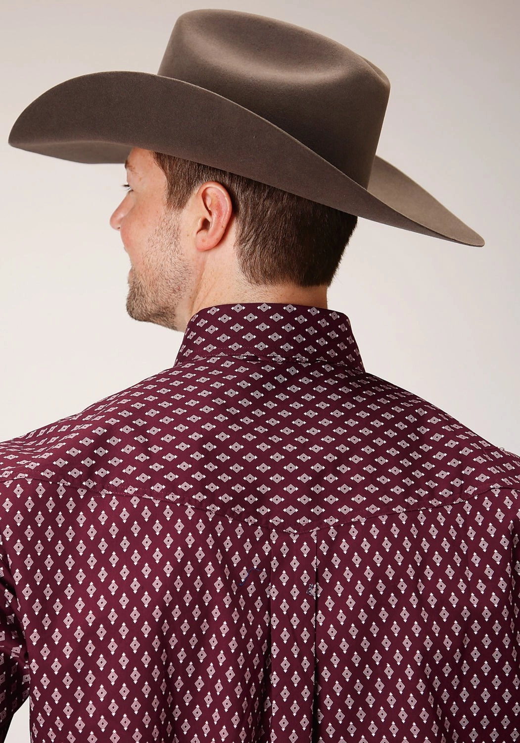 Adjustable Cuff Closure Flexible Movement Roper Mens Wine 100% Cotton Point Diamonds BD L/S Btn Shirt