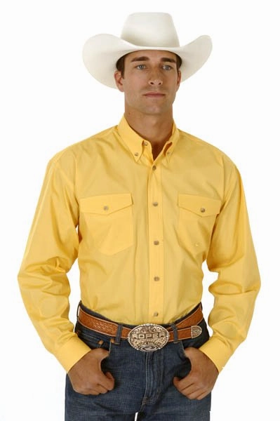 Road Trip Ready quick dry Roper Mens Yellow 100% Cotton L/S Tall Solid Poplin Long Tail Western Shirt