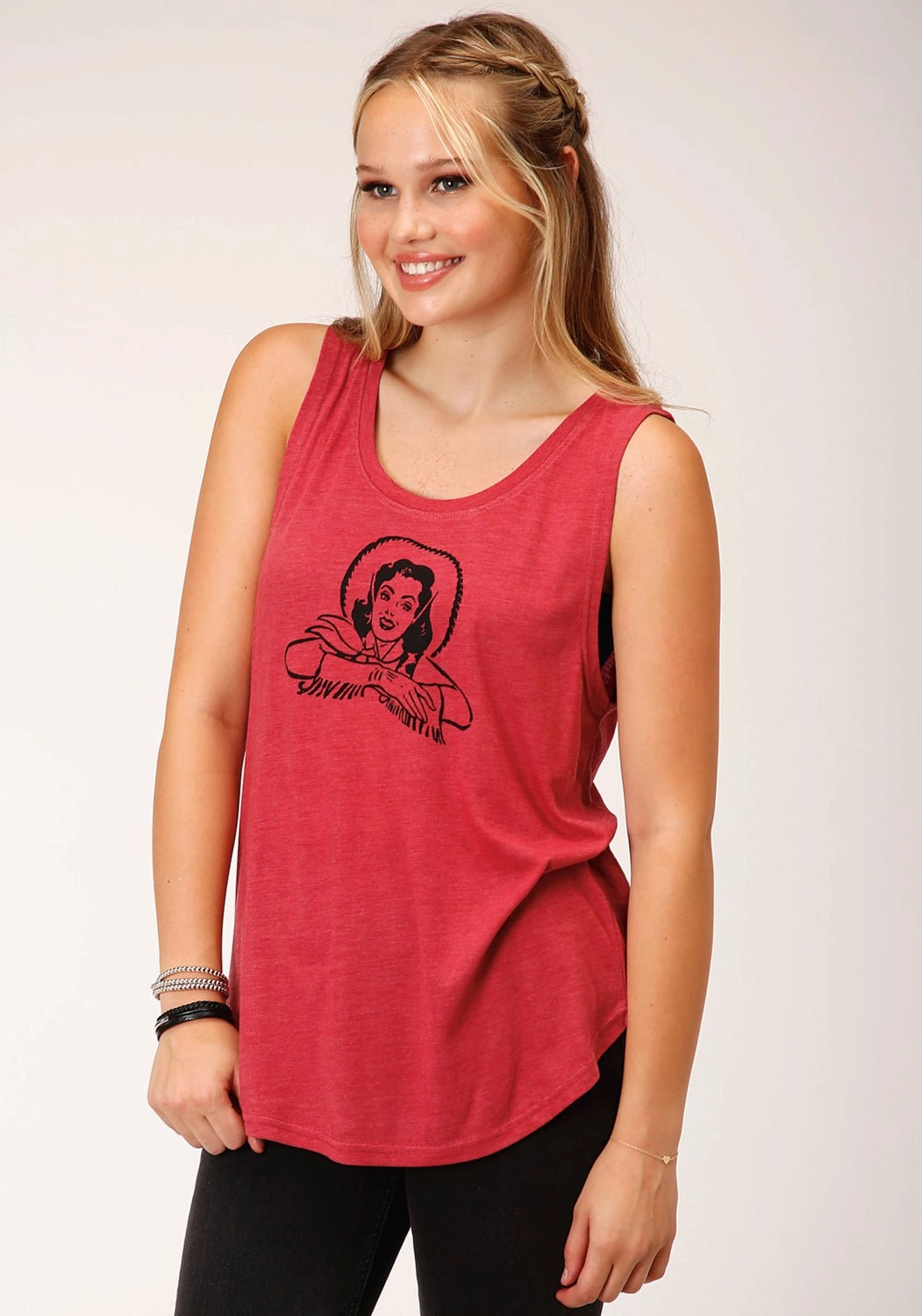 Reinforced Elbow Patches Roper Womens 1617 Retro Cowgirl Red Poly/Cotton S/L Tank Top