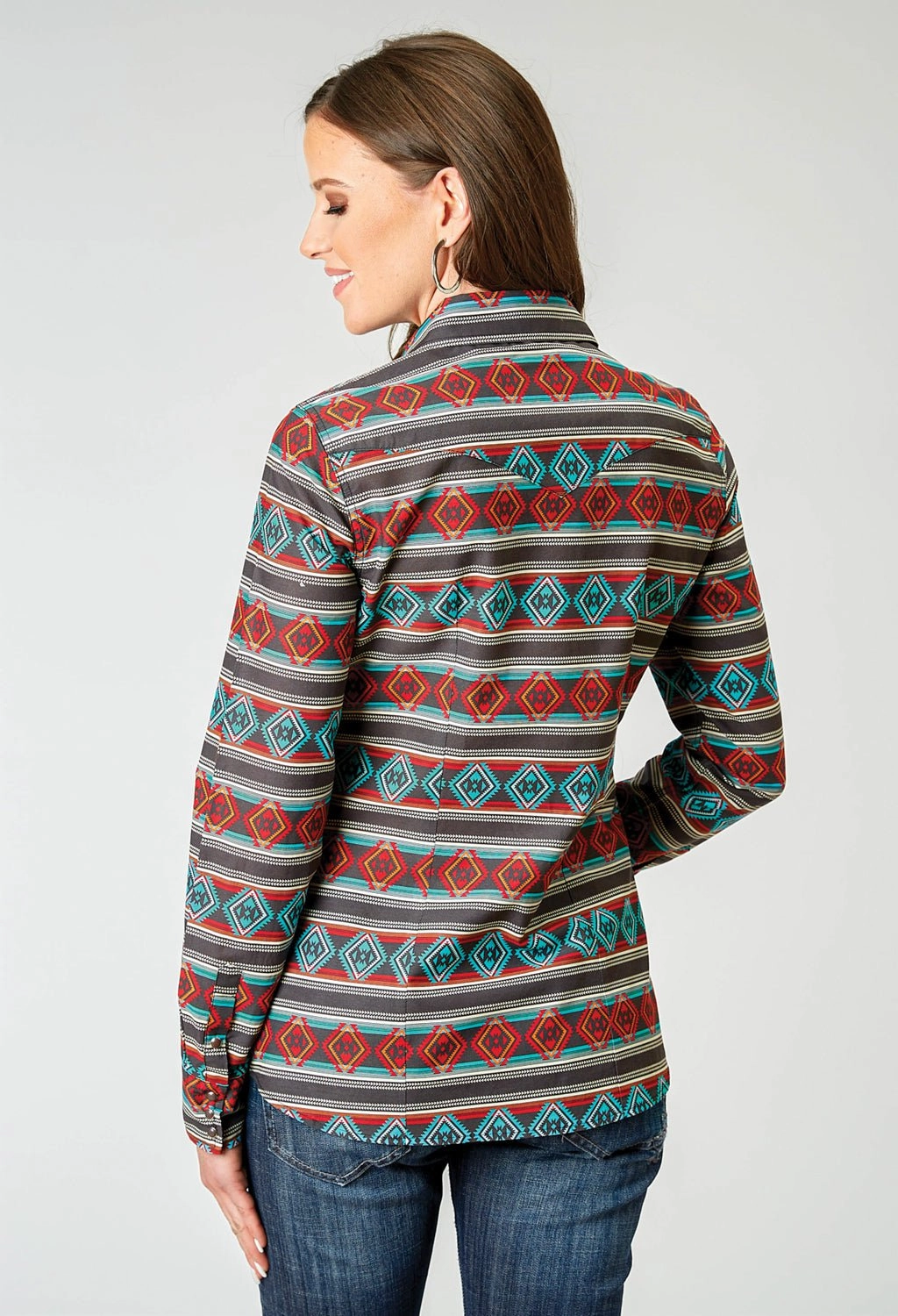 Stylish Detail Lounge Comfort Roper Womens 1898 Aztec Stripe Red Multi 100% Cotton L/S Shirt