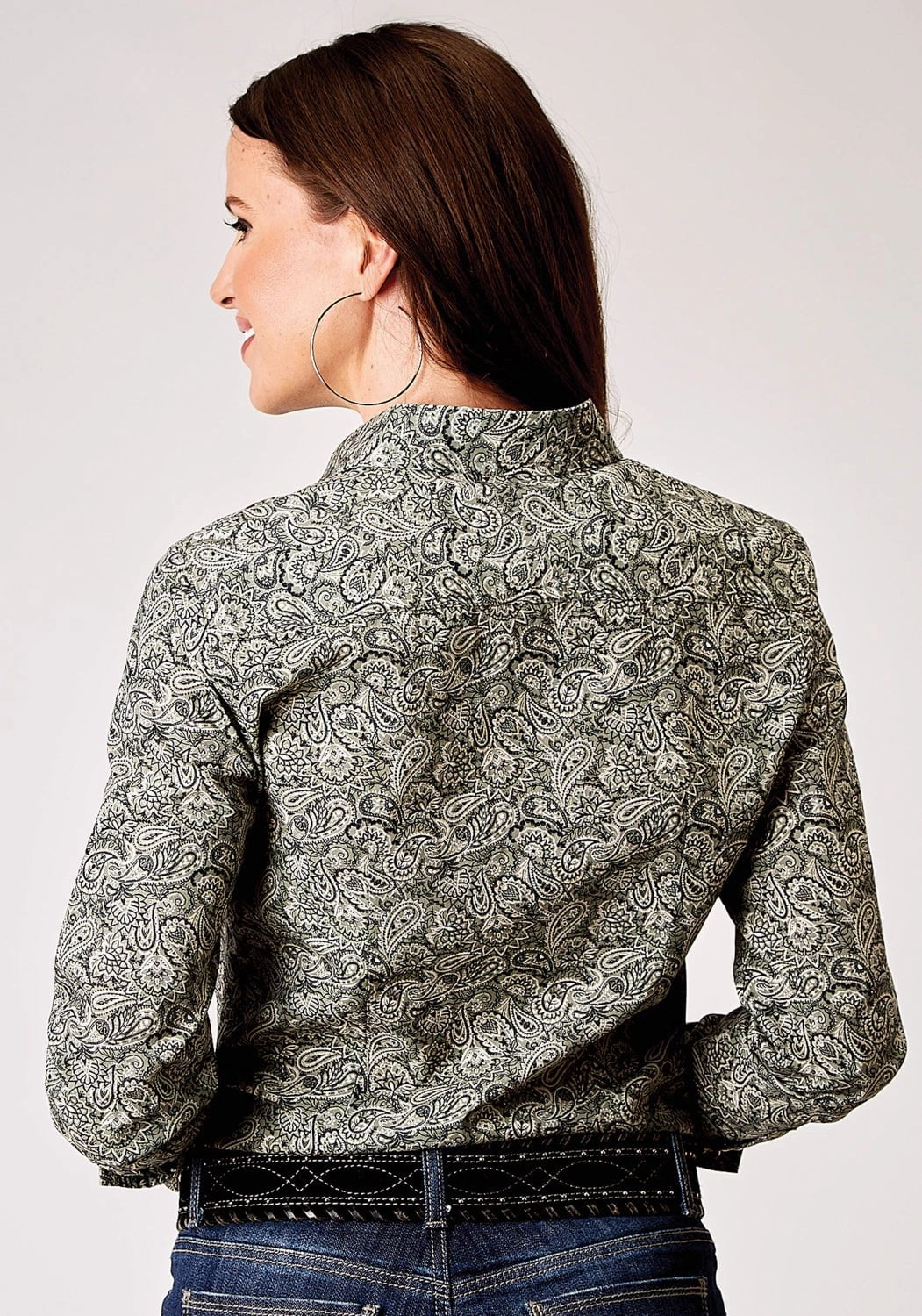 Minimalist Style Quick Dry Construction Roper Womens 1901 Estampa Paisley Green 100% Cotton L/S Shirt