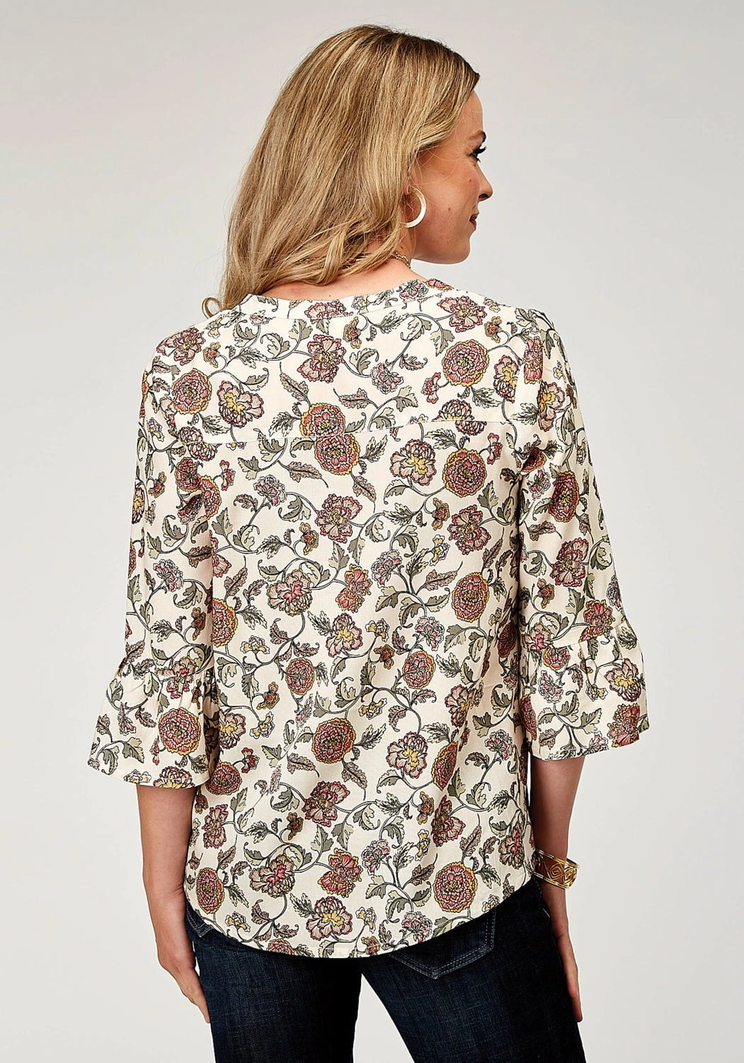 Work From Home Roper Womens 1977 Vintage Floral Cream 100% Rayon L/S Blouse