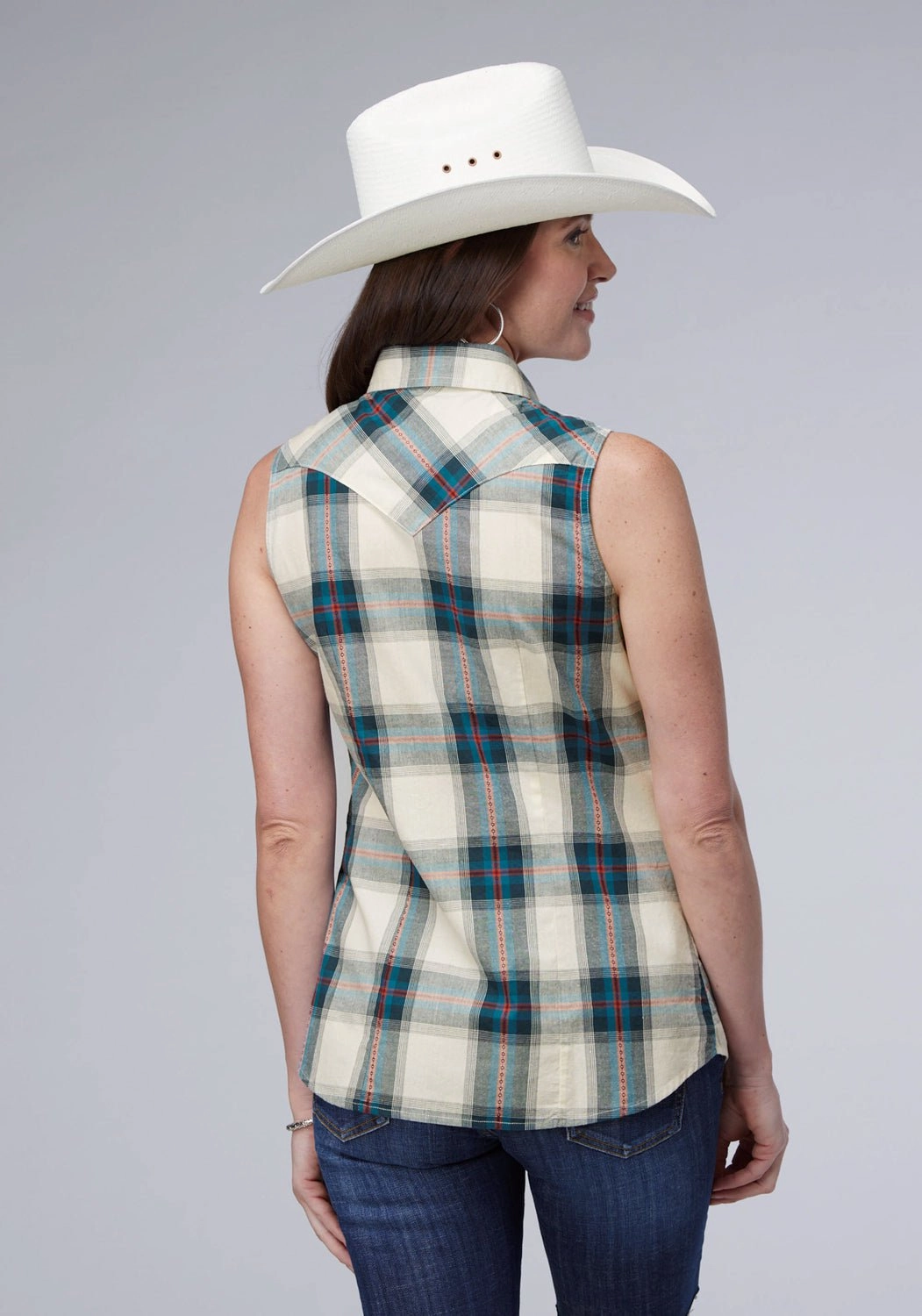 High-Quality Craftsmanship Roper Womens 2006 Tile Plaid Multi-Color 100% Cotton S/L Shirt