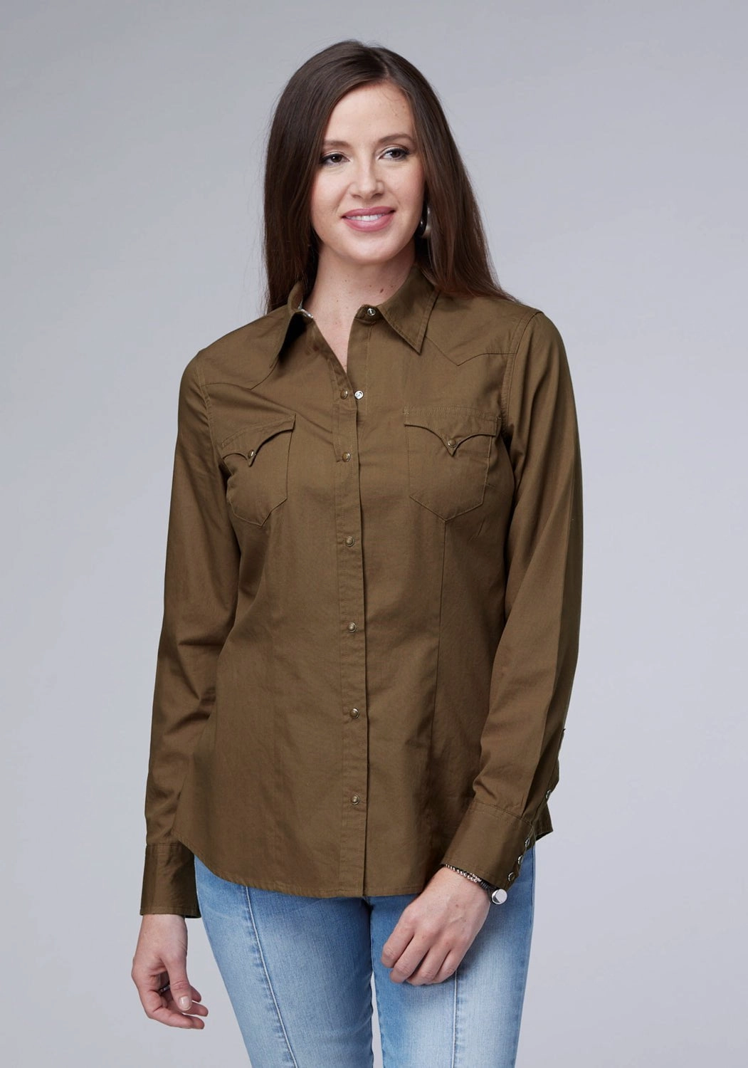Indoor Comfort Mix-And-Match Roper Womens 2044 Solid Poplin Cocoa 100% Cotton L/S Shirt