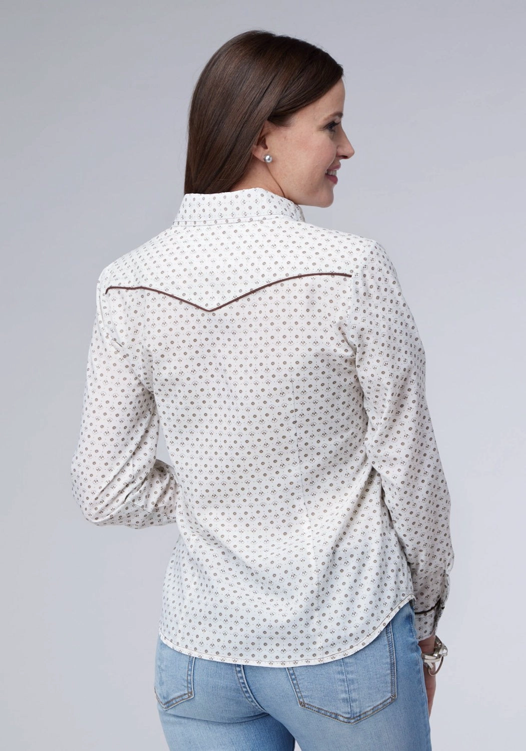 Winter Collection Sustainable production Roper Womens 2065 Mini Floral White/Black Cotton Blend L/S Shirt