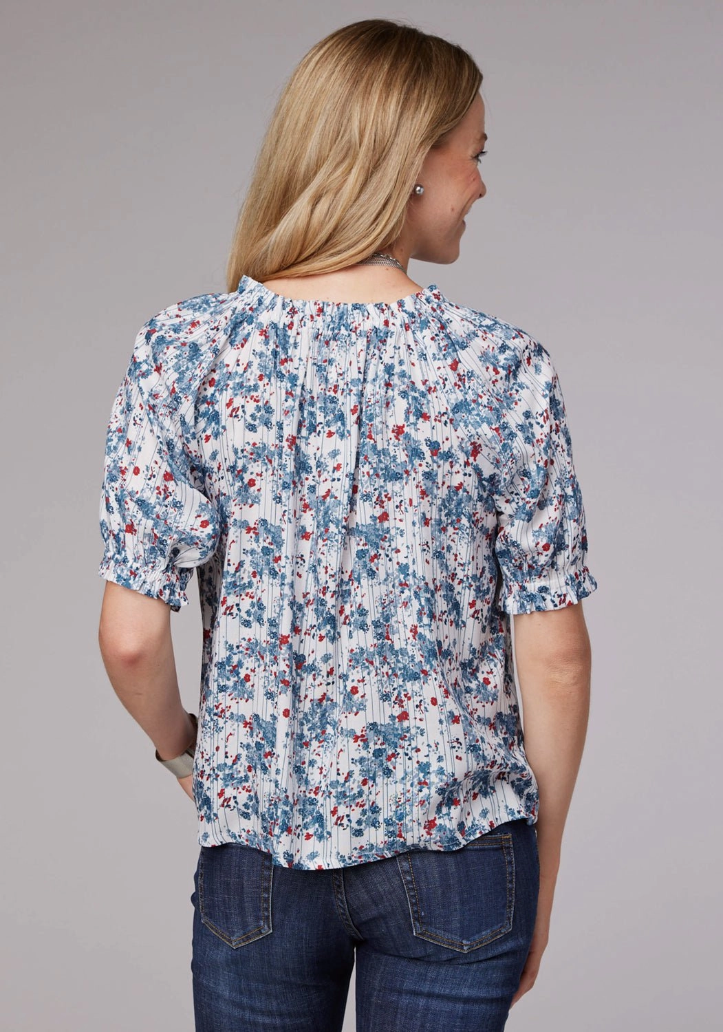birthday celebration Bold Statement Roper Womens 2074 Ditzy Floral White 100% Rayon S/S Blouse
