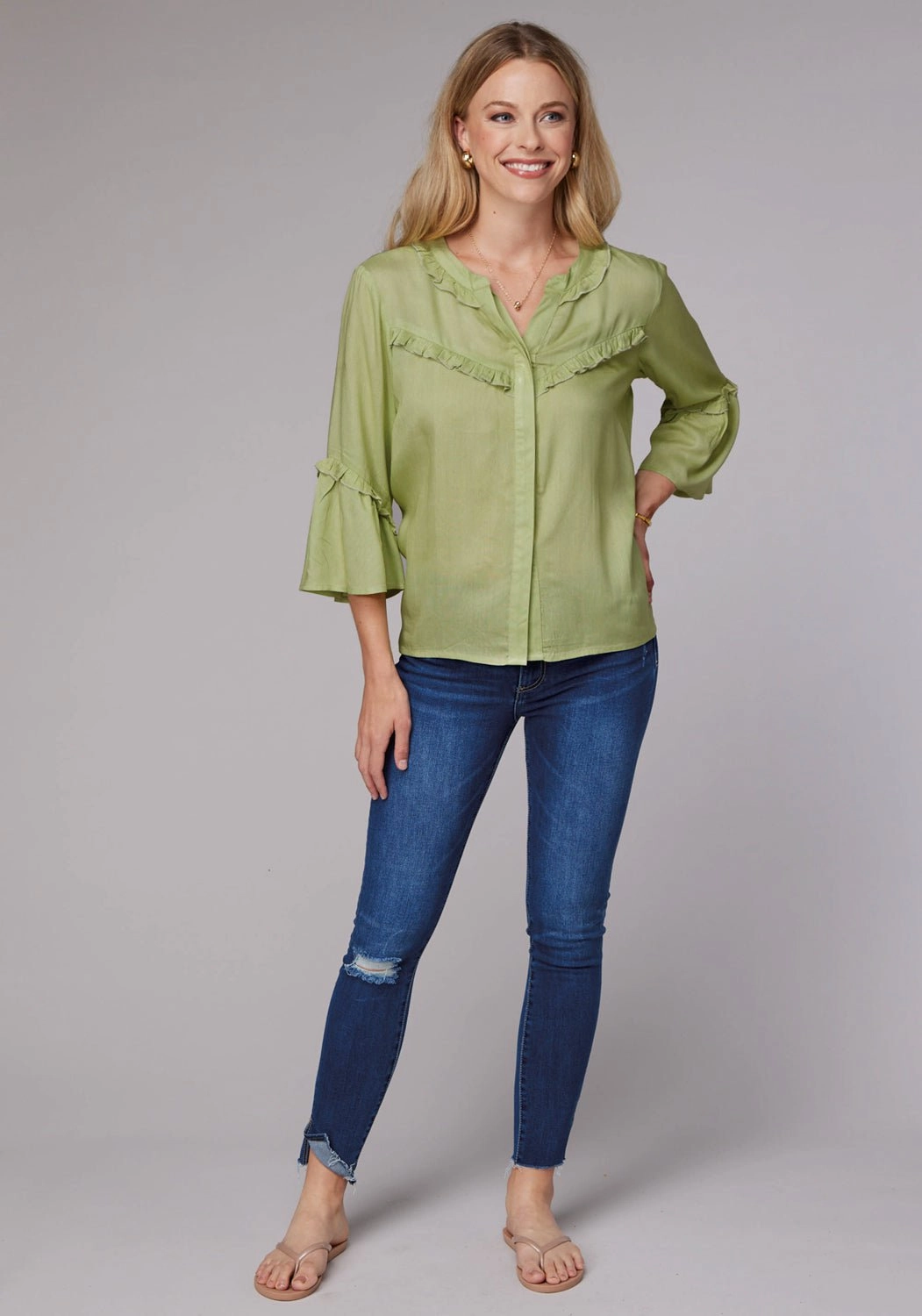 Roper Womens 2083 Feminine Challis Lime Green 100% Rayon L/S Blouse Fitted Silhouette Fade Resistant Formula