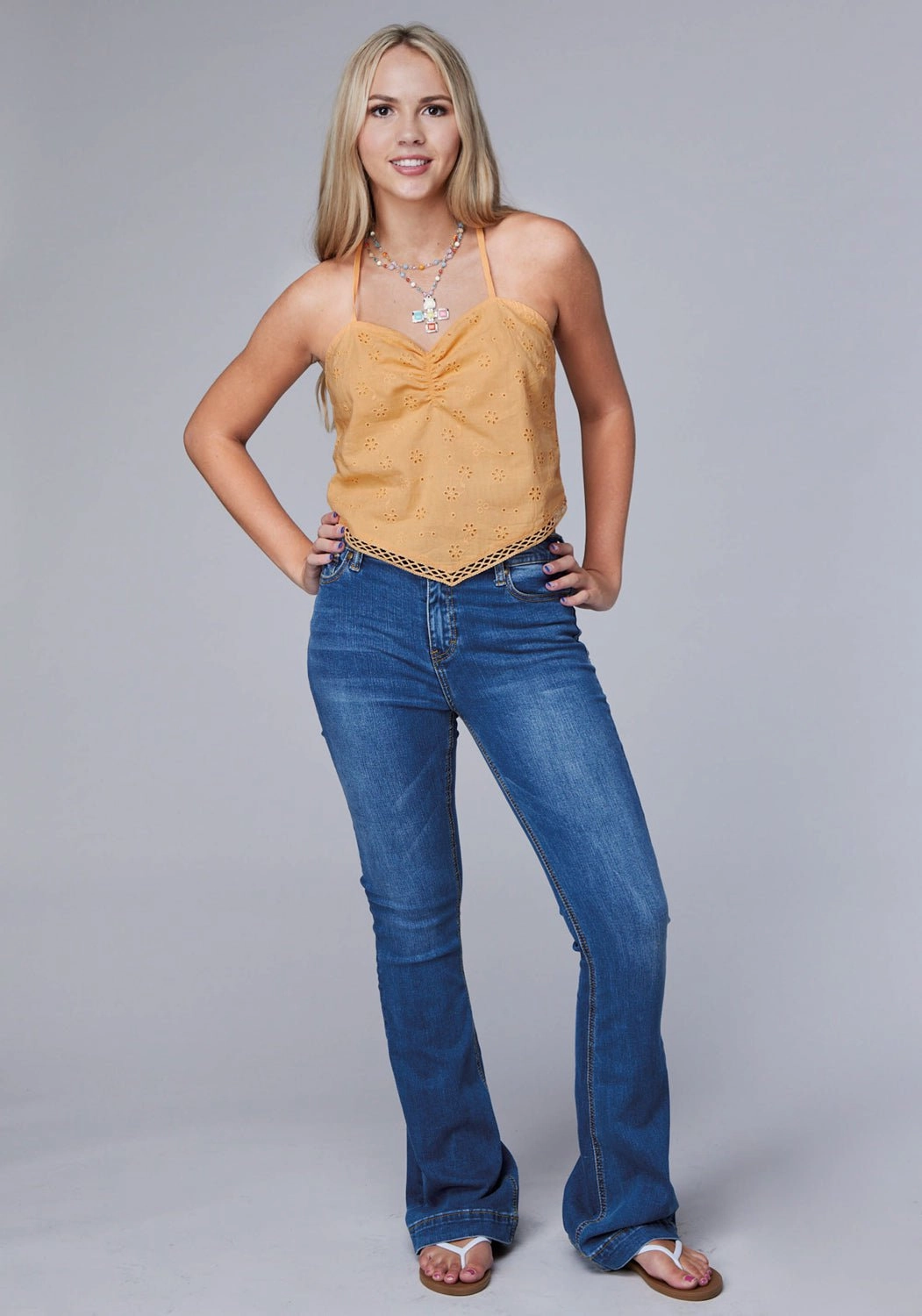 Roper Womens 2090 Eyelet Bandana Yellow 100% Cotton S/L Tank Top Military Inspired