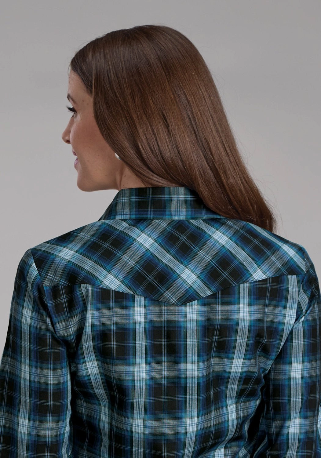 Roper Womens 2128 Windowpane Plaid Multi Blue Cotton Blend L/S Shirt Relaxed Vibe