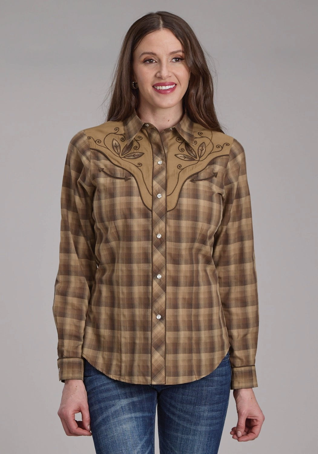 Everyday Outfit Roper Womens 2129 Ombre Plaid Brown/Tan Cotton Blend L/S Shirt