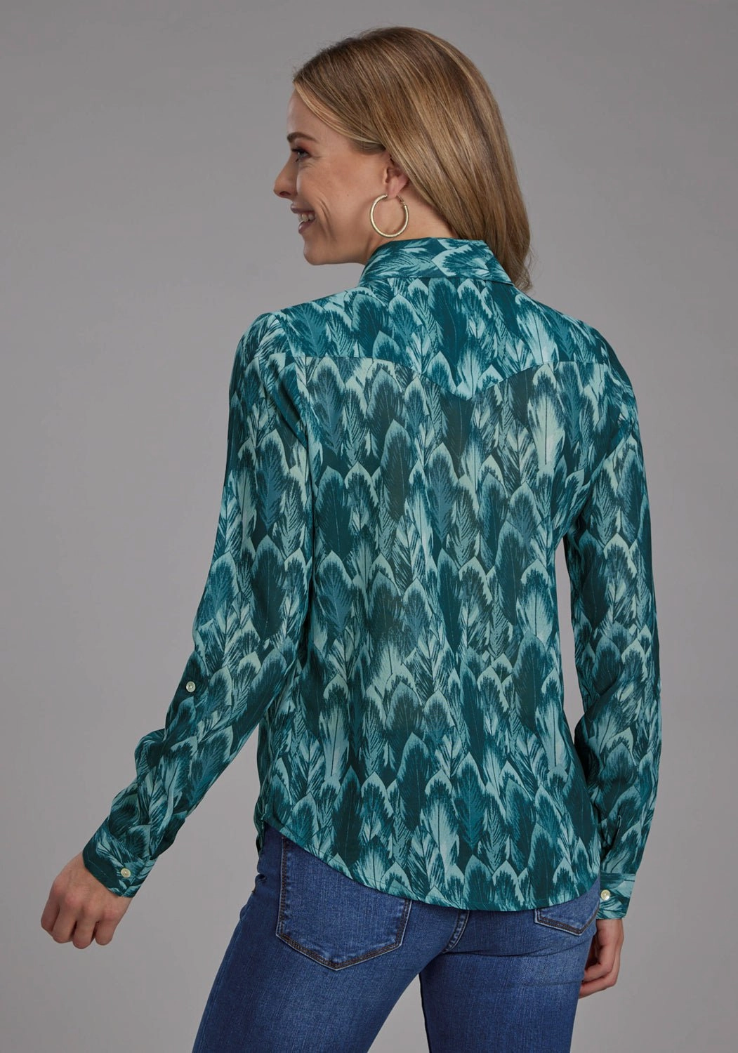 Relaxed Comfort Roper Womens 2135 Feather Teal 100% Polyester L/S Blouse
