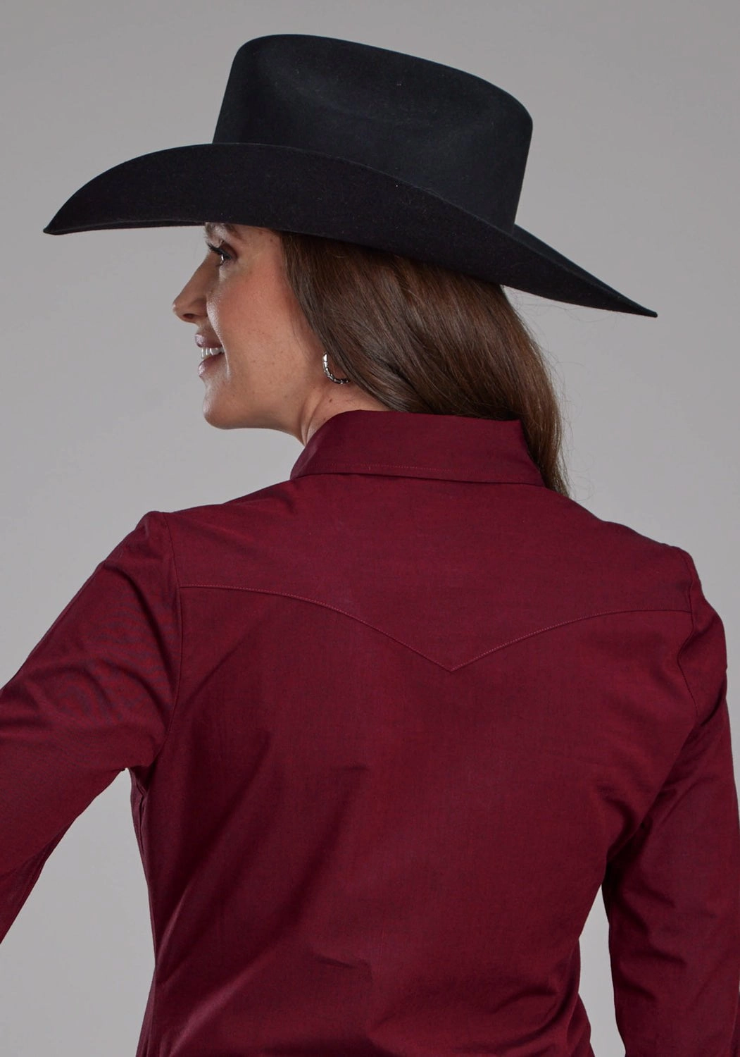 Roper Womens 2162 Black Fill Poplin Red 100% Cotton L/S Shirt Indoor Comfort