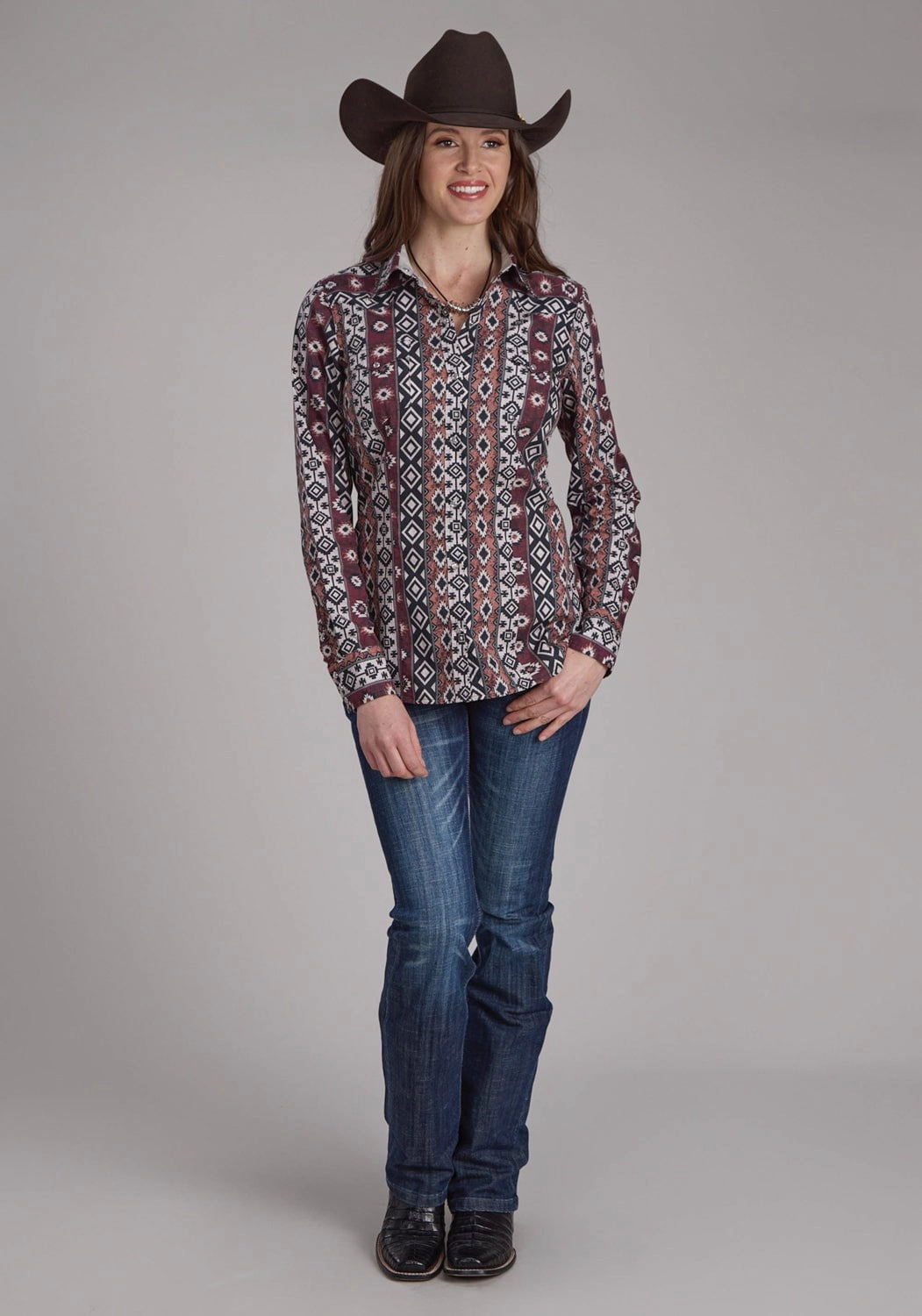 Multipurpose Utility Roper Womens 2178 Winter Aztec Black 100% Cotton L/S Shirt