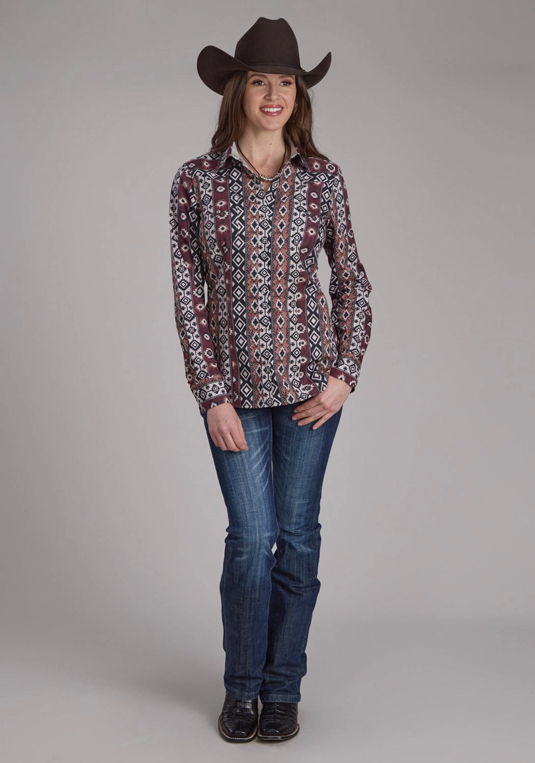 Easy Care Material Picnic Outfit Roper Womens 2178 Winter Aztec Black 100% Cotton L/S Shirt