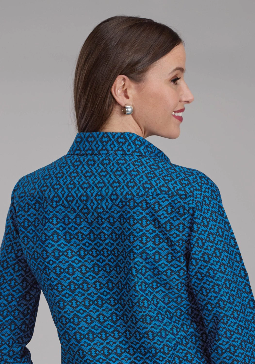 Tagless Design Unisex Design Roper Womens 2181 Aztec Tile Blue 100% Cotton L/S Shirt