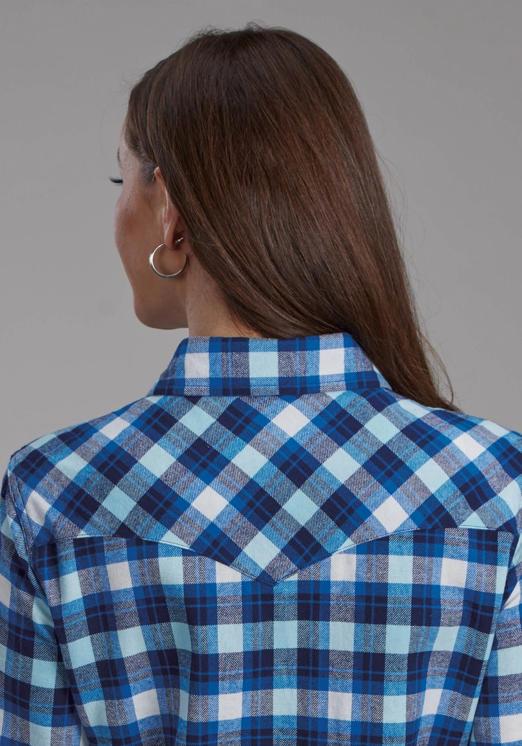Modern Aesthetic Versatile Outfit Roper Womens 2206 Unlined Flannel Blue/White 100% Cotton L/S Shirt