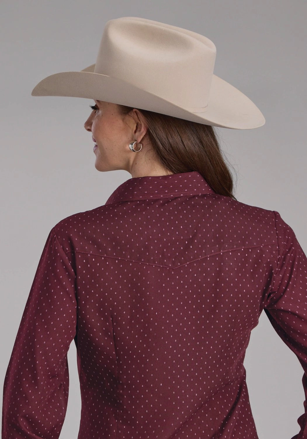 Petite Option Roper Womens 2287 Dot Print Wine Cotton Blend L/S Shirt