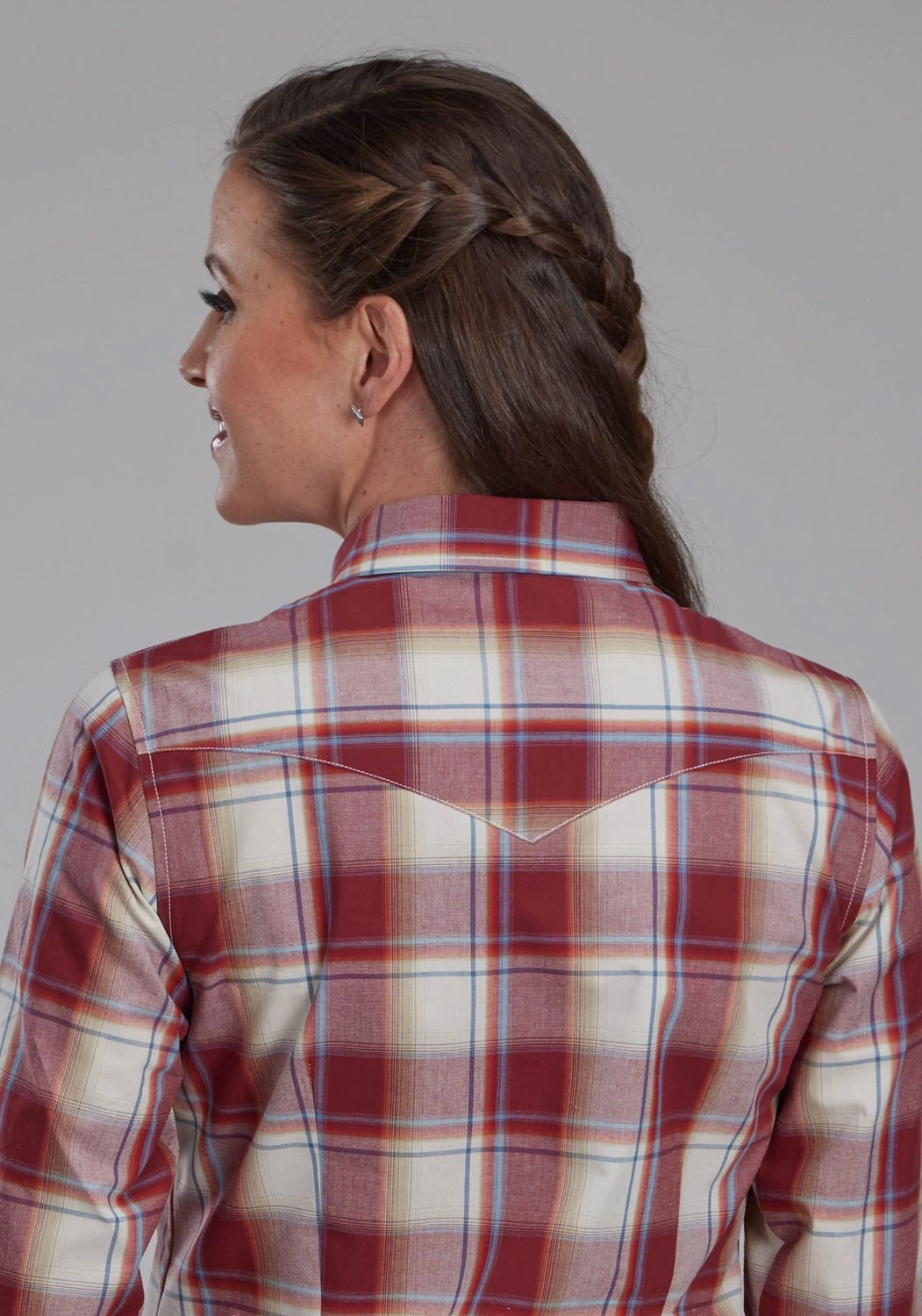Tuckable Hem Roper Womens 57 Chevy Plaid Red 100% Cotton Btn L/S Shirt