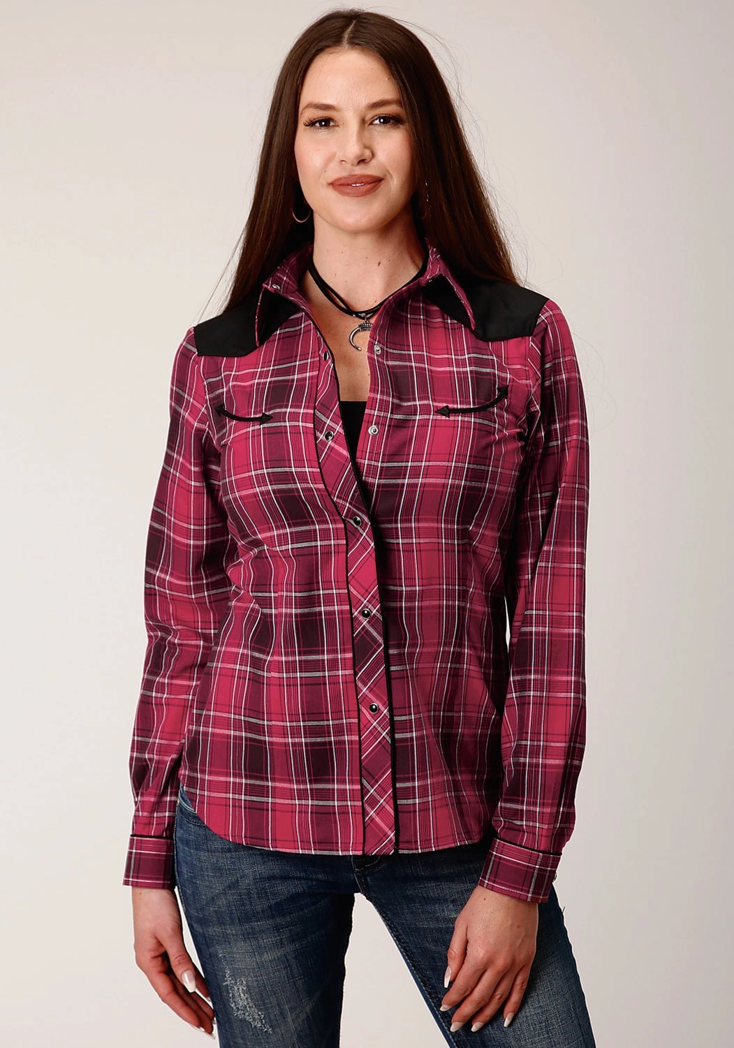 Festival Fashion Roper Womens 820 Bright Plaid Red Cotton Blend Retro L/S Shirt