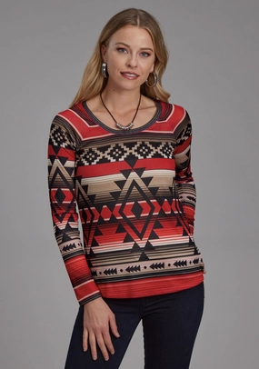 Roper Womens Aztec Sublimation Red/Black Polyester L/S Tunic Anniversary Special