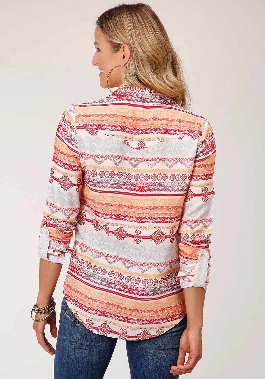 Seasonal Fashion Roper Womens Aztec Texture Multi-Color 100% Rayon L/S Shirt